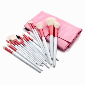 Kit rosa e branco com 18 pinceis